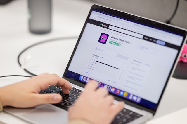 Ressources graphisme : image d'une personne utilisant un PC en train d'analyser des avis clients